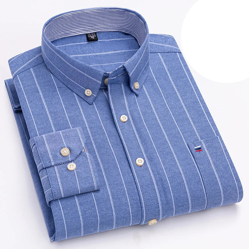 Camisa Masculina Oxford Algodão Manga Comprida Xadrez Zarvano